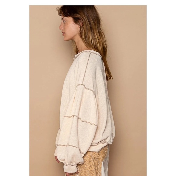 Cut Sew Sweater Knit Exposed Seam Sweatshirt - Picture 9 of 10